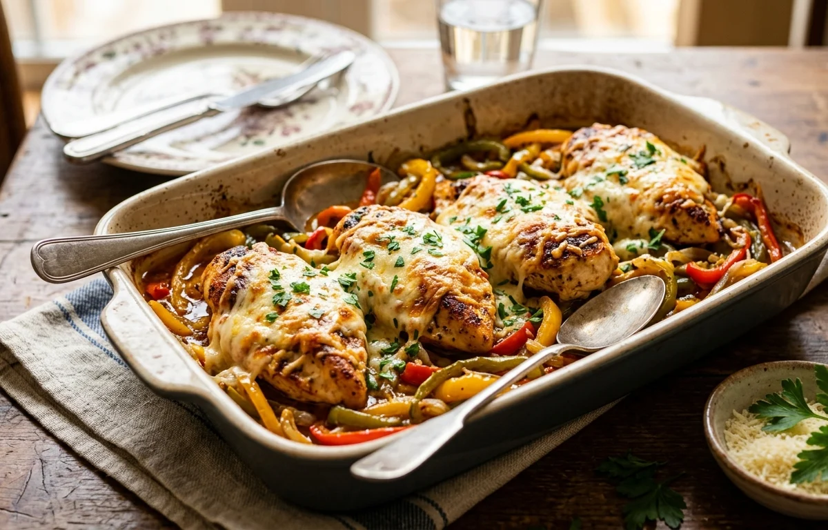Cheesy Baked Chicken Breast and Peppers
