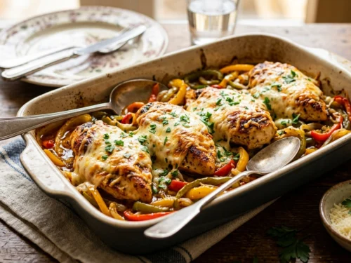 Cheesy Baked Chicken Breast and Peppers