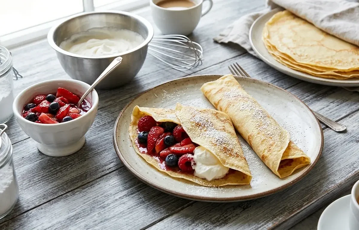 Classic Crepes with Fresh Fruit Filling and Whipped Cream