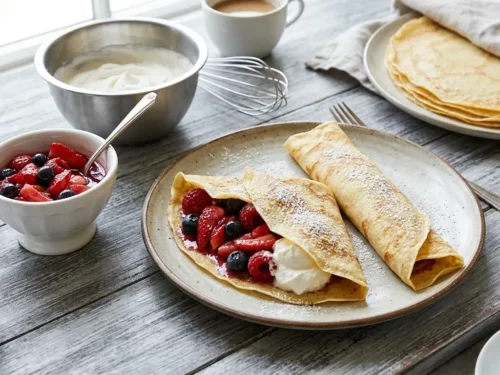 Classic Crepes with Fresh Fruit Filling and Whipped Cream