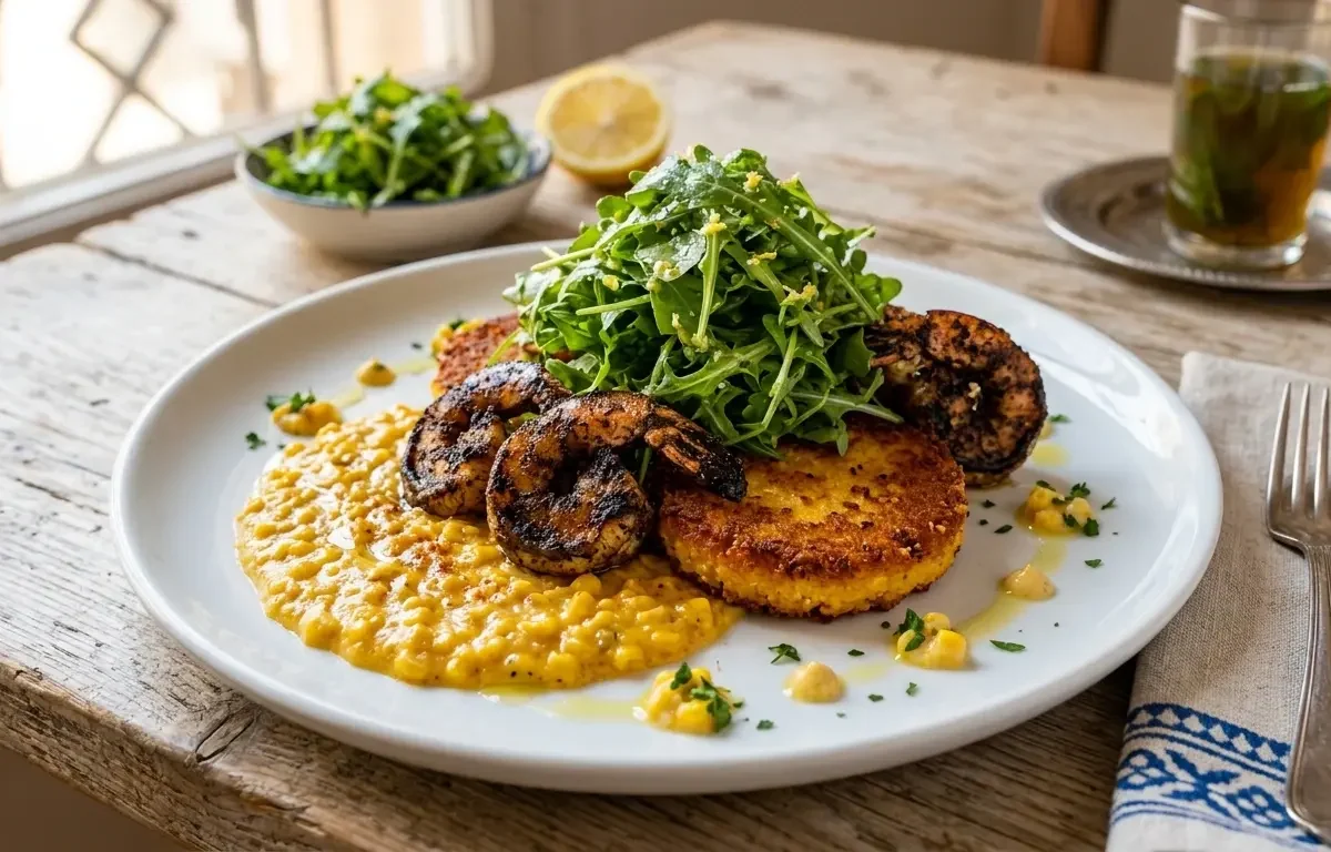 Arrogant Shrimp (Blackened Shrimp with Crispy Grit Cakes)
