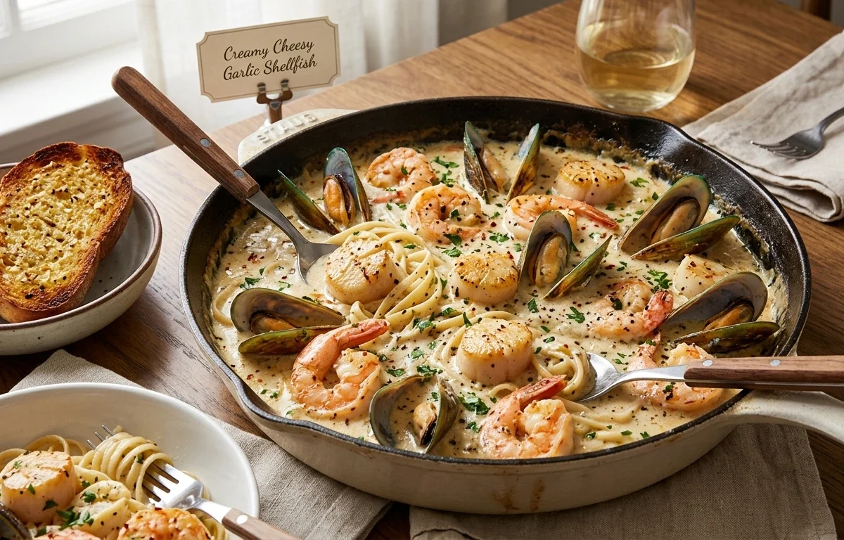 Creamy Cheesy Garlic Shellfish
