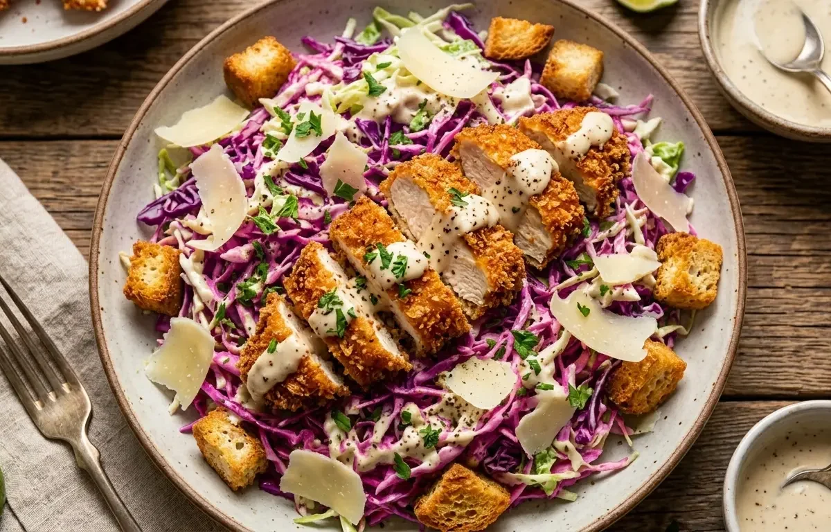 Caesar Slaw with Crispy Chicken Tenders