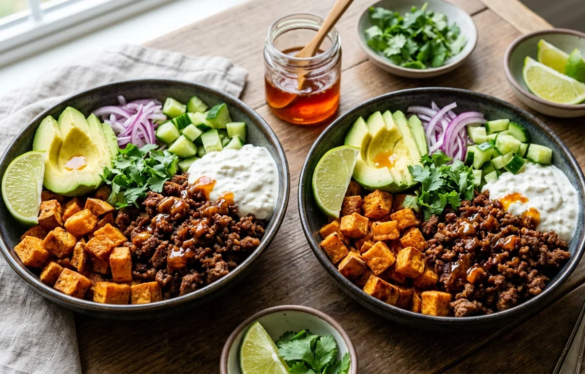 Hot Honey Crispy Beef & Sweet Potato Bowl
