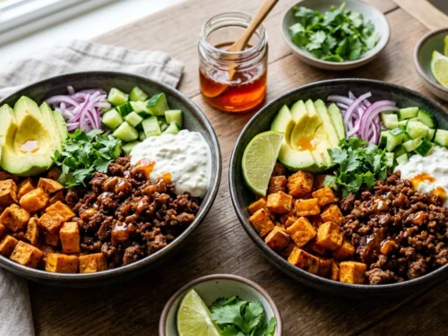 Hot Honey Crispy Beef & Sweet Potato Bowl