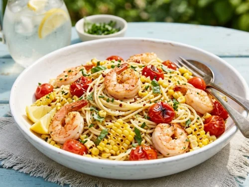 Summer Shrimp Pasta with Sweet Corn and Fresh Tomatoes