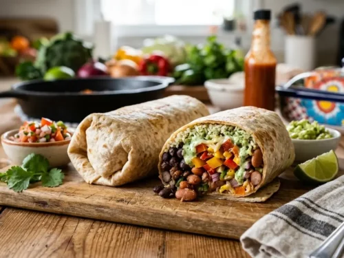 Easy Black Bean Burrito with Fresh Veggies & Avocado