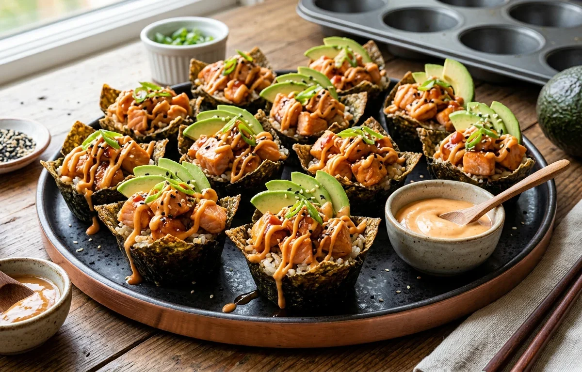 Crispy Baked Salmon Sushi Cups
