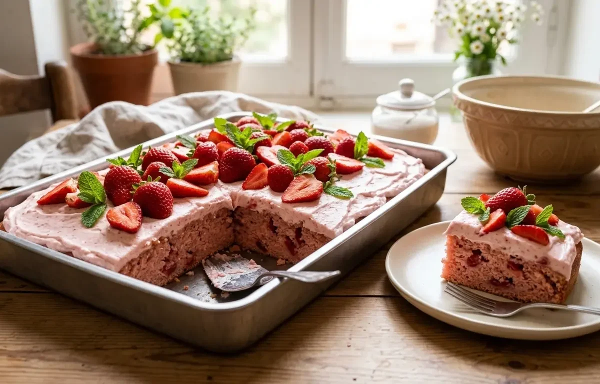 Easy Strawberry Sheet Cake with Cream Cheese Frosting