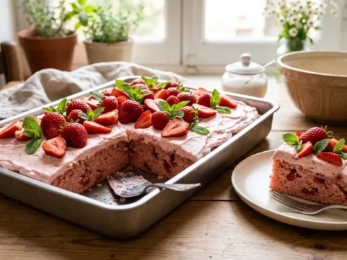 Easy Strawberry Sheet Cake with Cream Cheese Frosting