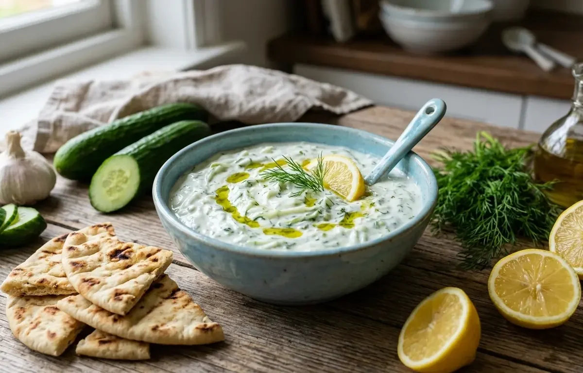 Easy Homemade Tzatziki Recipe with Greek Yogurt & Cucumber