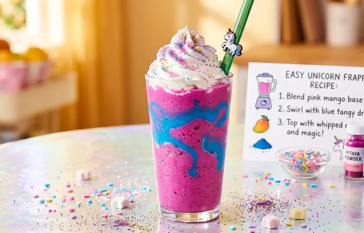 Easy Unicorn Frappuccino Recipe (Colorful Pink & Blue Frappe)