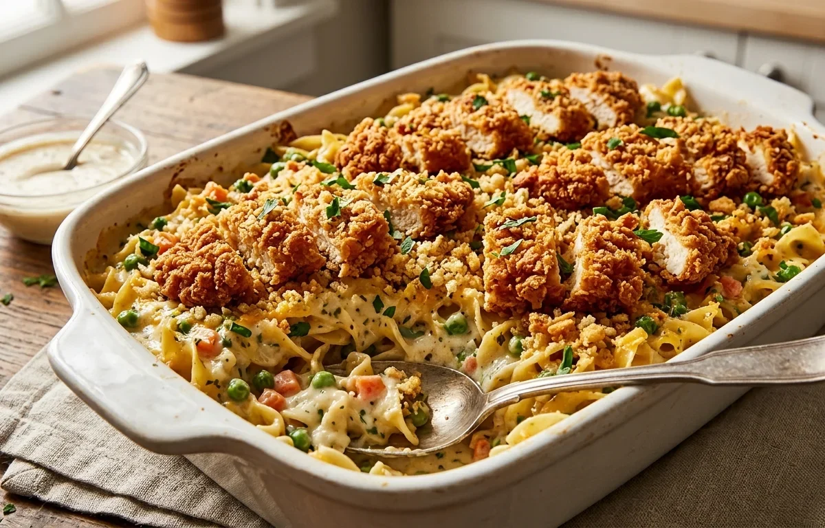 Crispy Chicken Tender Noodle Casserole