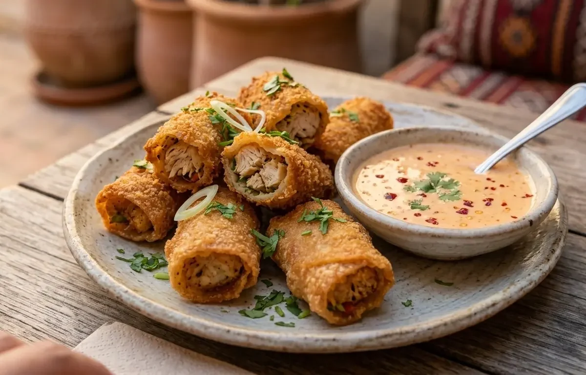 Crispy Chicken Rolls with Creamy Sweet Chili Sauce