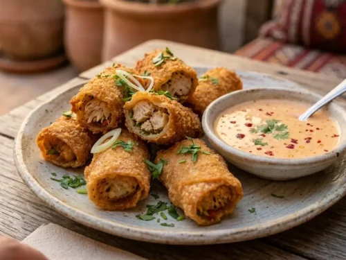 Crispy Chicken Rolls with Creamy Sweet Chili Sauce
