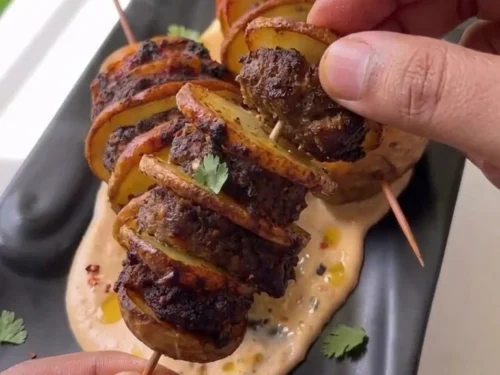 Air-Fried Potato & Mince Skewers