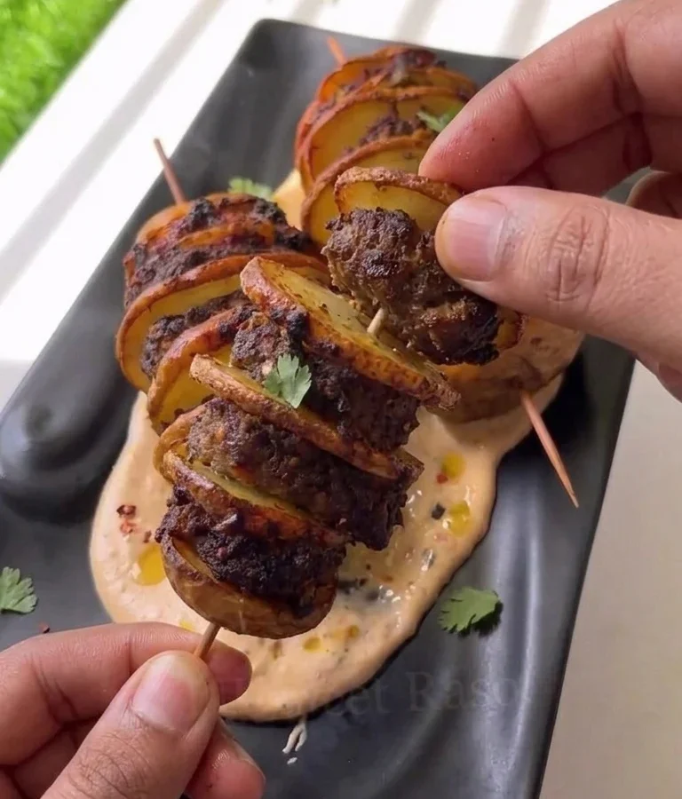 Air-Fried Potato & Mince Skewers