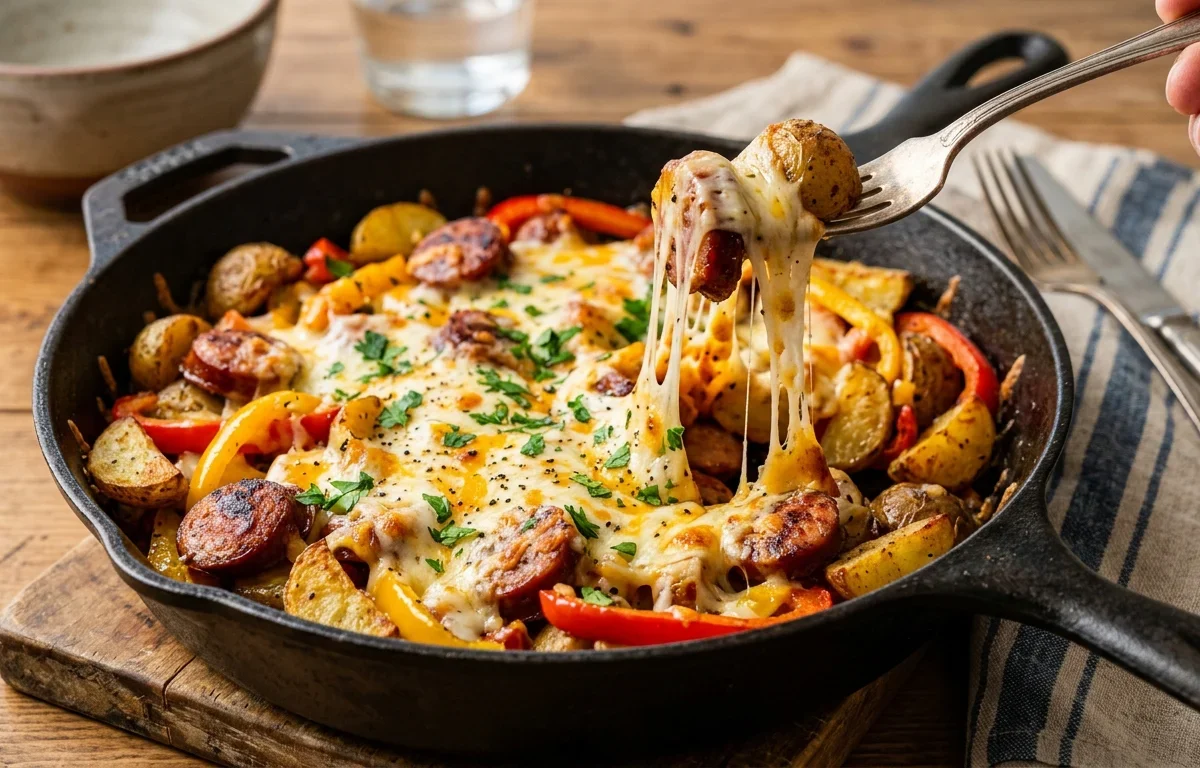 Easy Cheesy Smoked Sausage & Potato Skillet