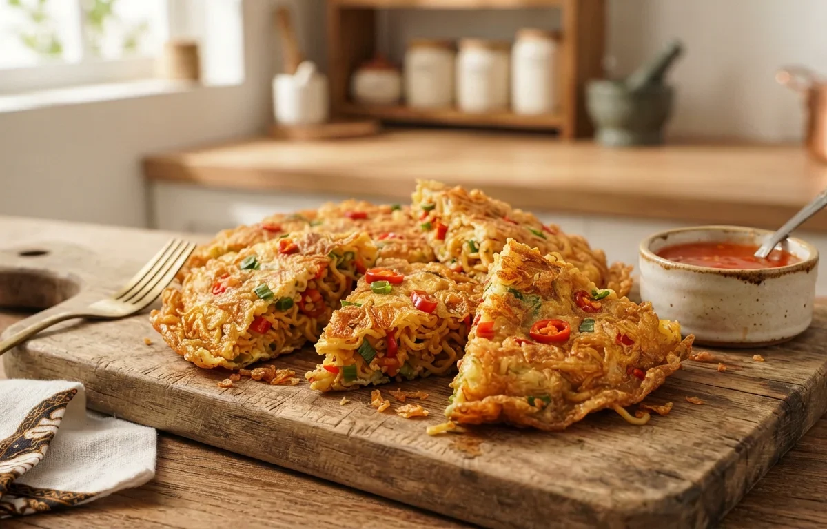 Crispy Spicy Noodle Omelet