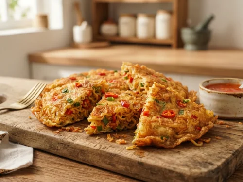 Crispy Spicy Noodle Omelet