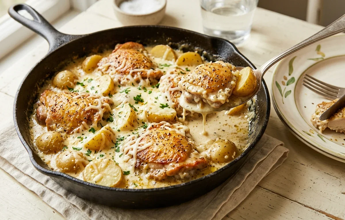 Creamy Garlic Chicken & Potato Skillet