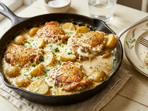 Creamy Garlic Chicken & Potato Skillet