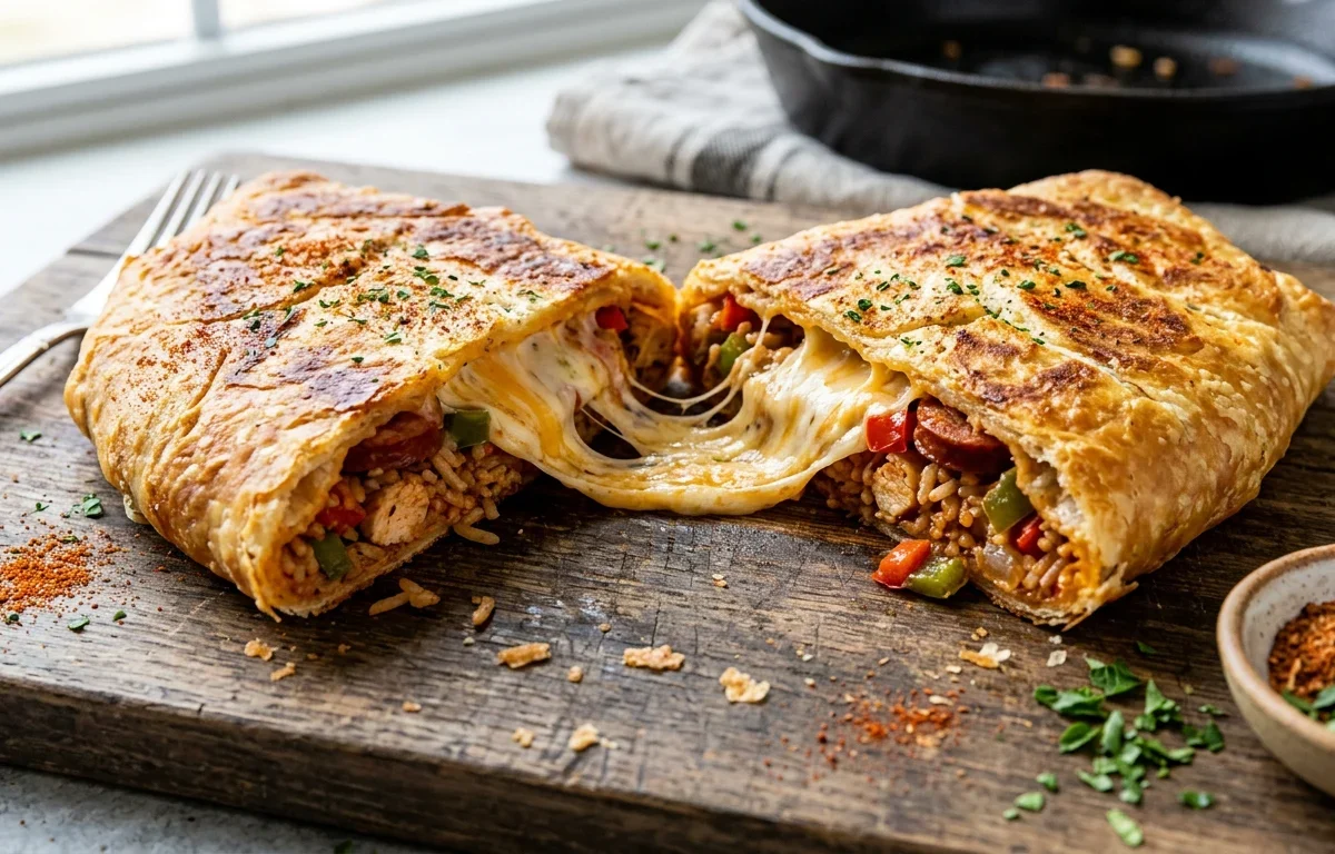 Cheesy Jambalaya-Stuffed Flatbread