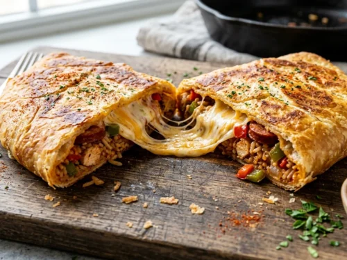 Cheesy Jambalaya-Stuffed Flatbread