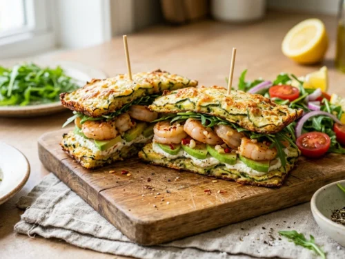 Flourless Eggplant & Garlic Shrimp Sandwich