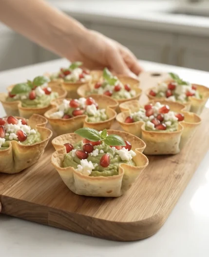 Crispy Tortilla Cups with Green Hummus