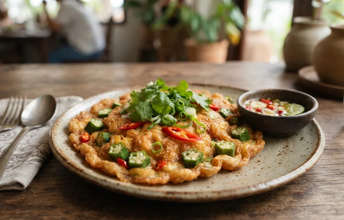 Crispy Spicy Okra Omelet