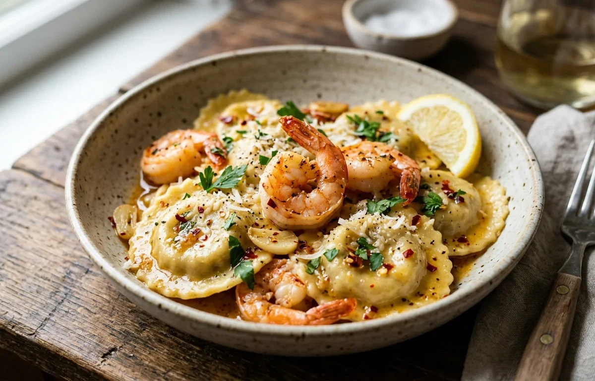 Spicy Garlic Butter Shrimp Ravioli