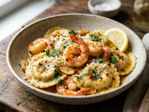 Spicy Garlic Butter Shrimp Ravioli
