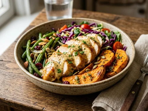 Honey Mustard Chicken & Sweet Potato Bowl