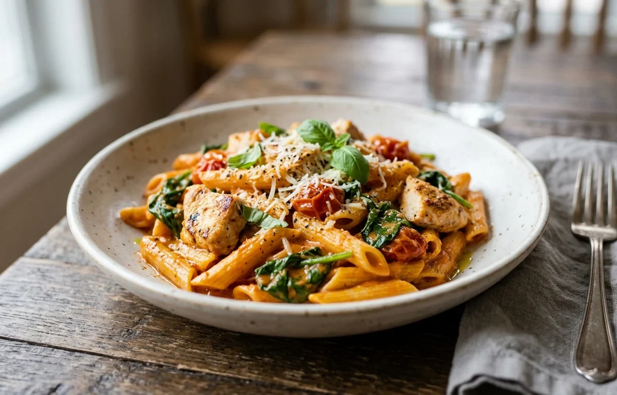 Creamy Tomato Spinach Chicken Pasta