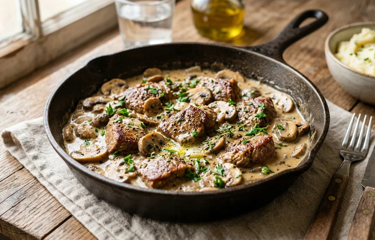 Creamy Mushroom Beef Skillet with Garlic Butter