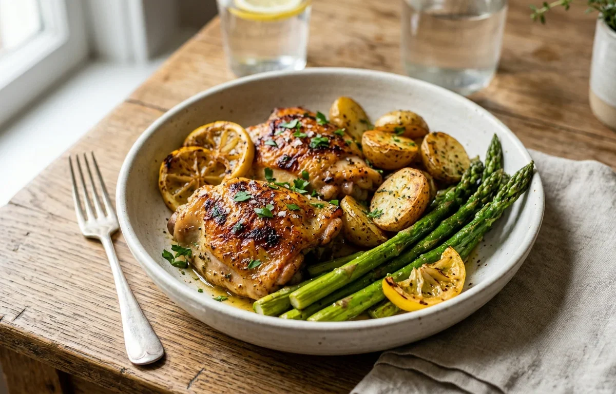 One-Pan Lemon Garlic Chicken with Asparagus & Potatoes