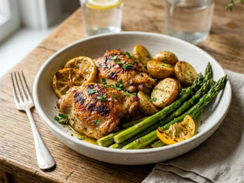 One-Pan Lemon Garlic Chicken with Asparagus & Potatoes