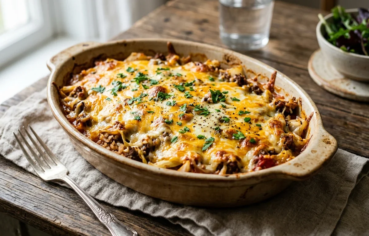 Baked Cheesy Beef & Cabbage Casserole