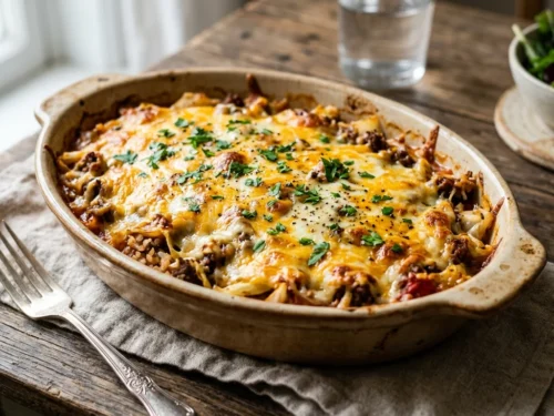 Baked Cheesy Beef & Cabbage Casserole