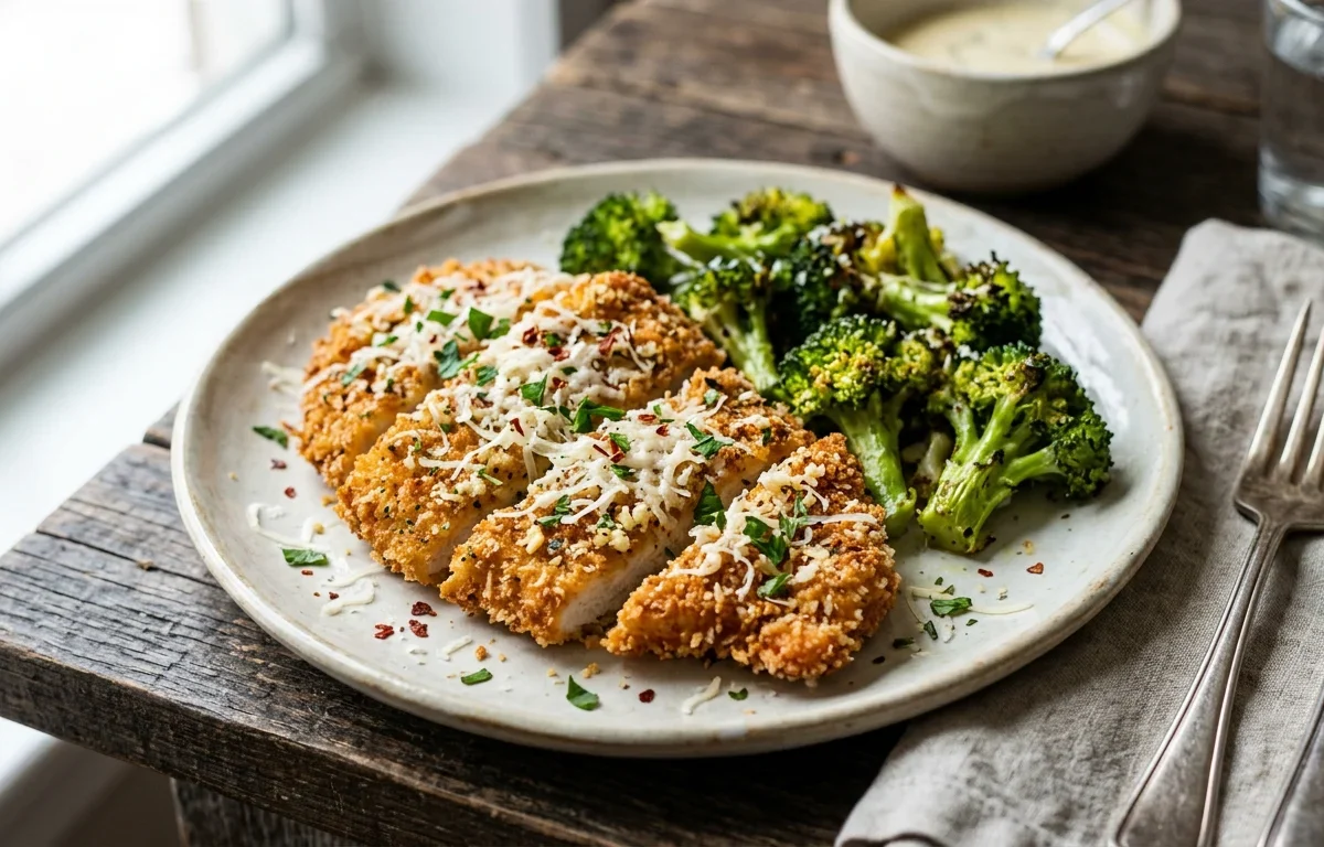 Crispy Garlic Parmesan Chicken & Broccoli