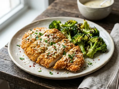 Crispy Garlic Parmesan Chicken & Broccoli