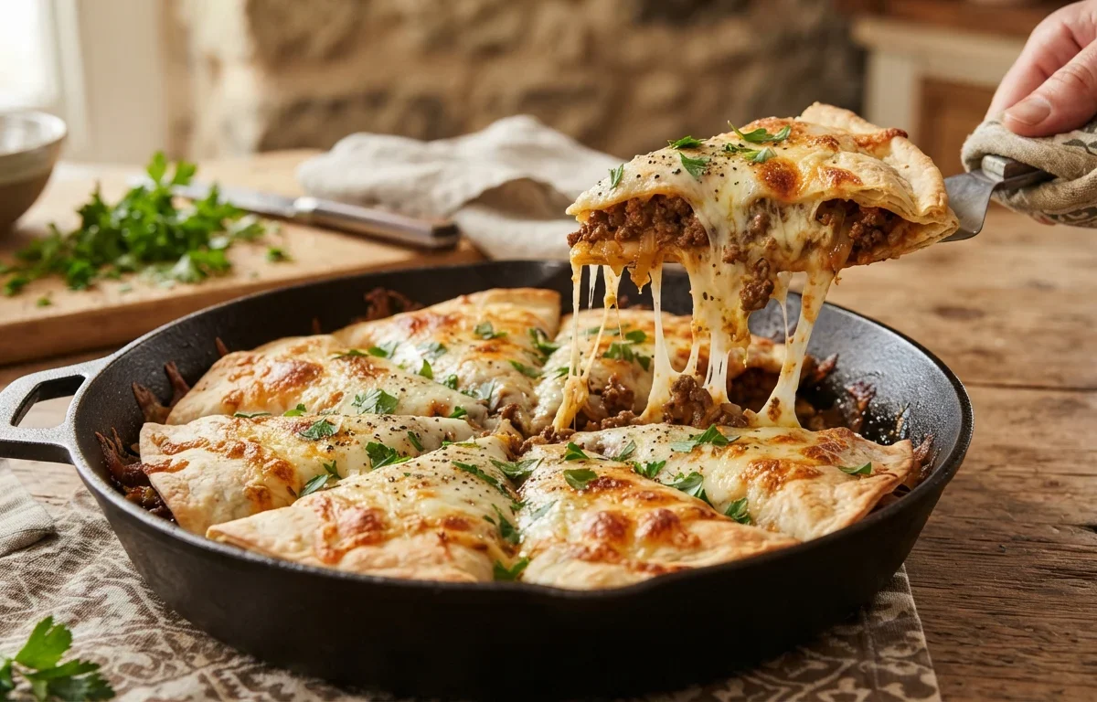 Savory Flatbread Meat & Cheese Pie