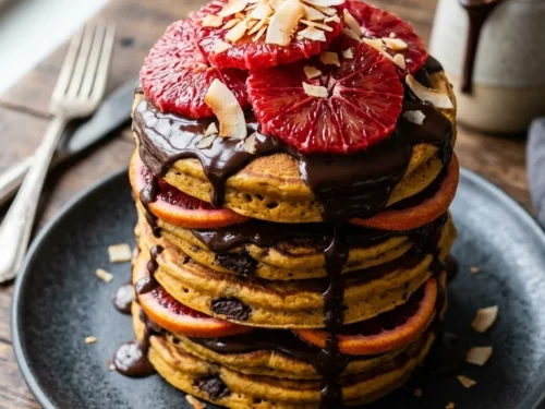 Toasted Coconut & Blood Orange Chocolate Pumpkin Pancakes