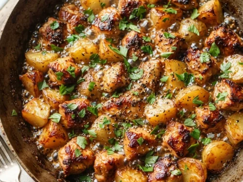 Honey Garlic Butter Chicken with Crispy Potato Skillet