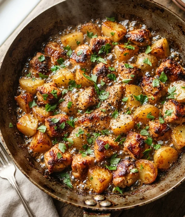 Honey Garlic Butter Chicken with Crispy Potato Skillet