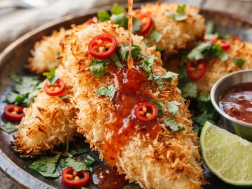 Crispy Coconut-Crusted Chicken Fillets with Sweet Chili Drizzle