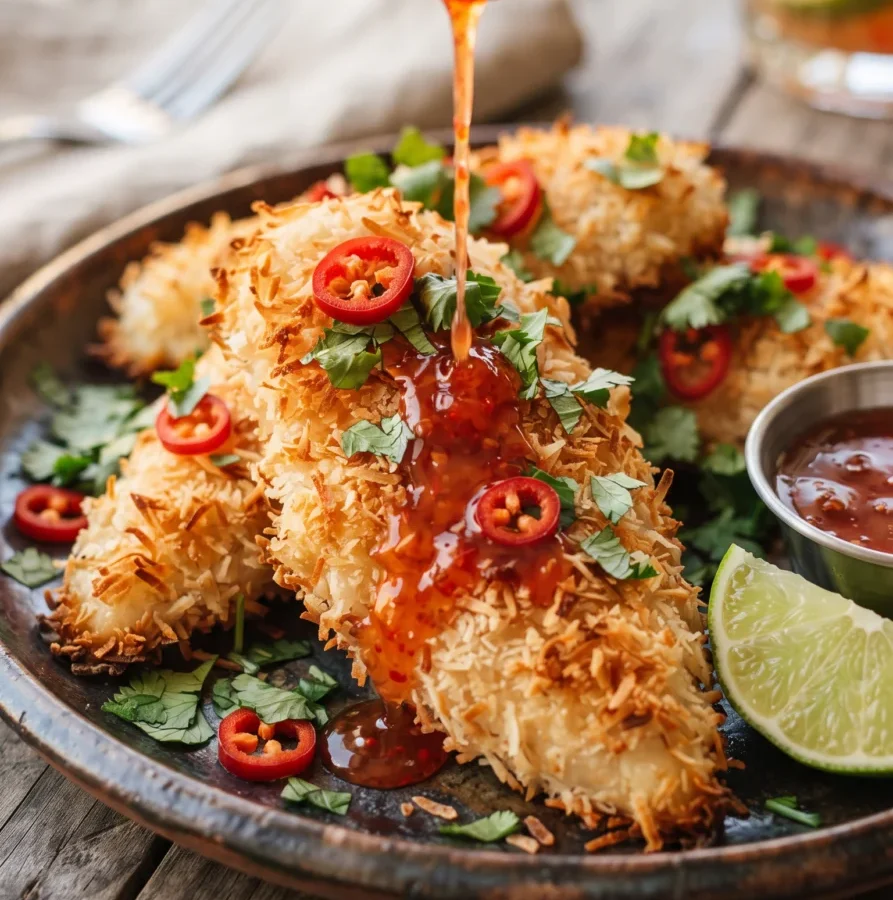 Crispy Coconut-Crusted Chicken Fillets with Sweet Chili Drizzle