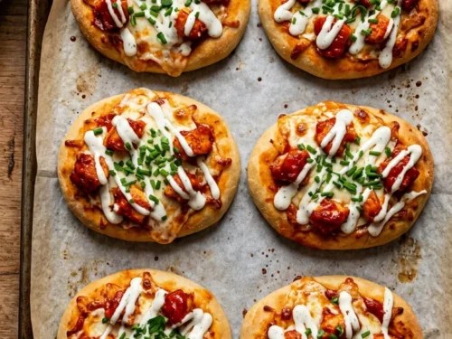 Mini Buffalo Chicken Flatbread Pizzas
