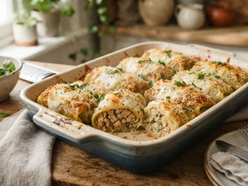 Crispy Baked Cabbage Rolls with Chicken & Cheese